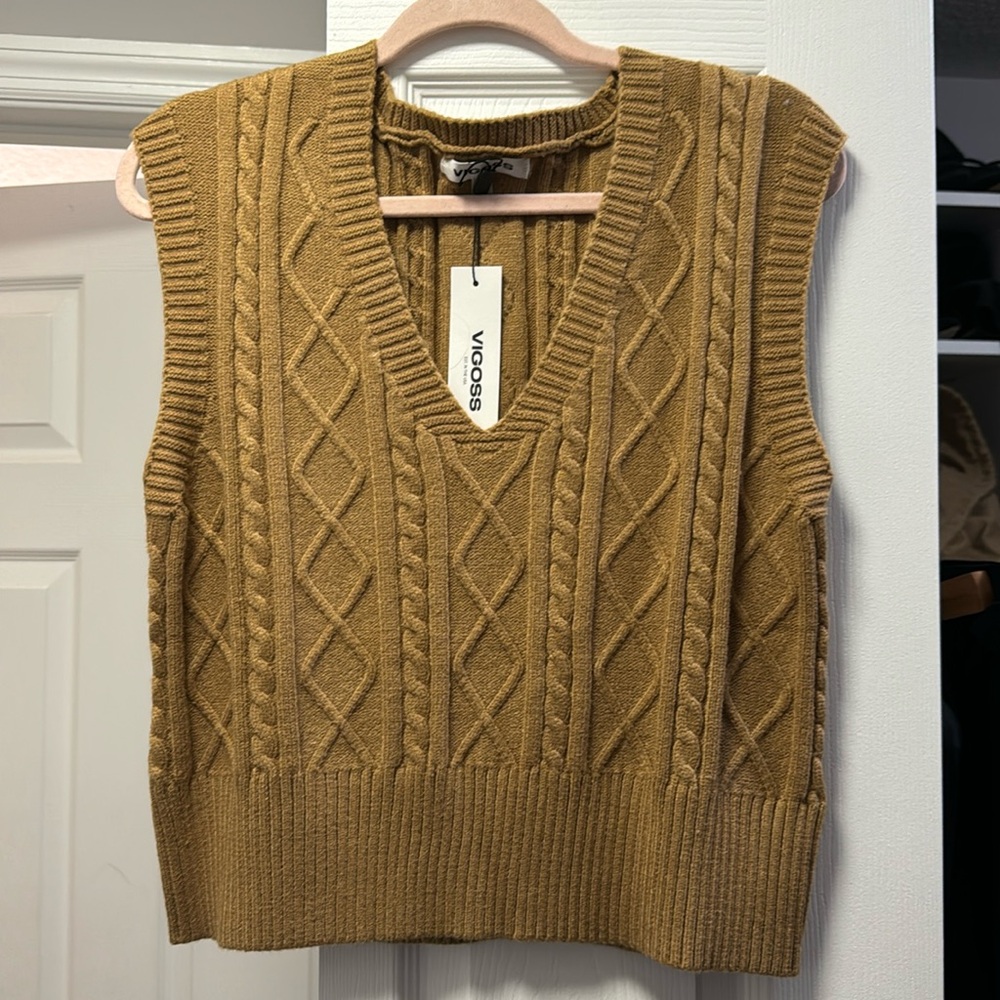 V Neck Sweater Vest - Camel - Size Medium